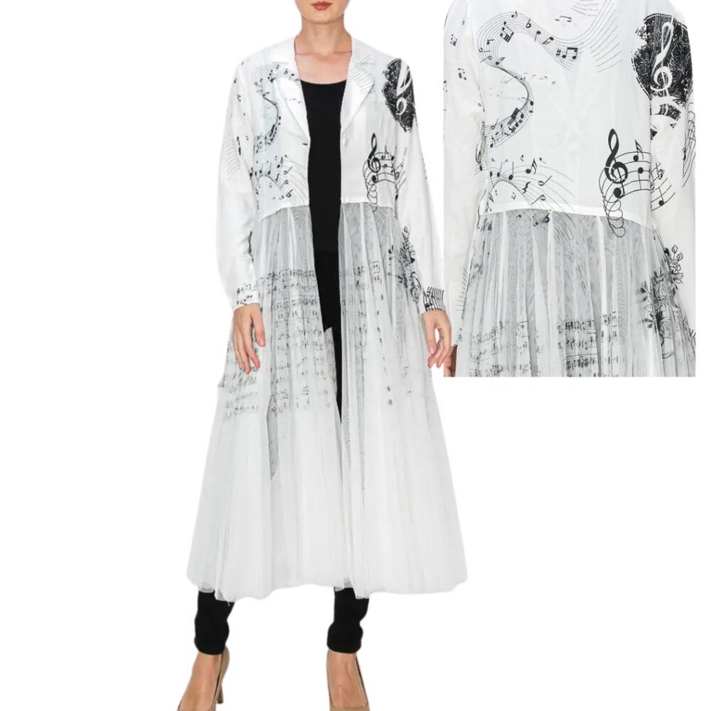 ORIGAMI FASHION Victorian Lace Tulle Musical Print‎ Cardigan Duster S-XXL NWT